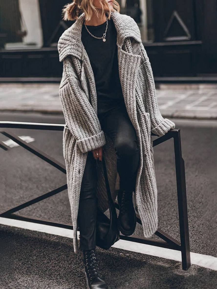 Femme Cardigan Long Surdimensionné Maille Côtelée Grosse Tricot Automne Hiver - Hiverline