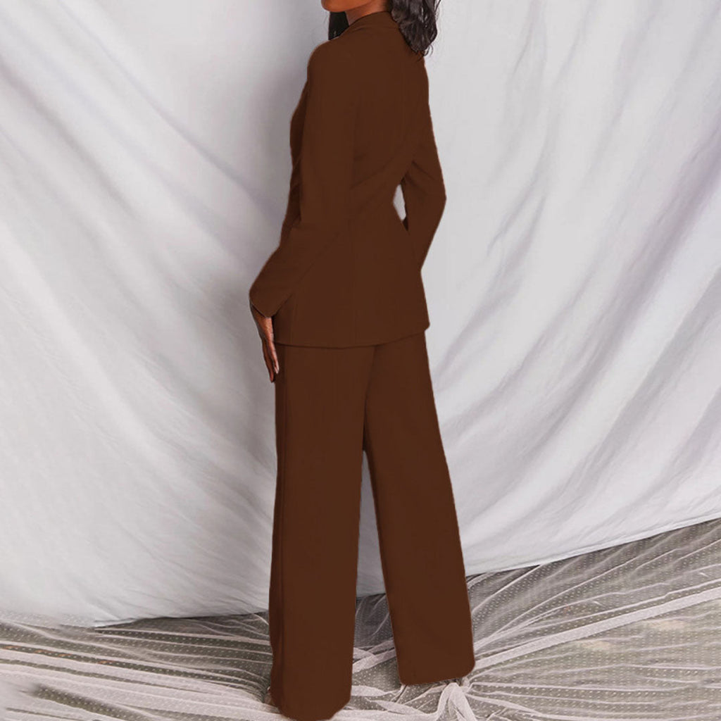Femme Ensemble Blazer Pantalon Taille Haute Large Bureau Tenue Professionnelle - Hiverline