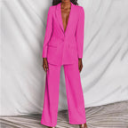 Femme Ensemble Blazer Pantalon Taille Haute Large Bureau Tenue Professionnelle - Hiverline