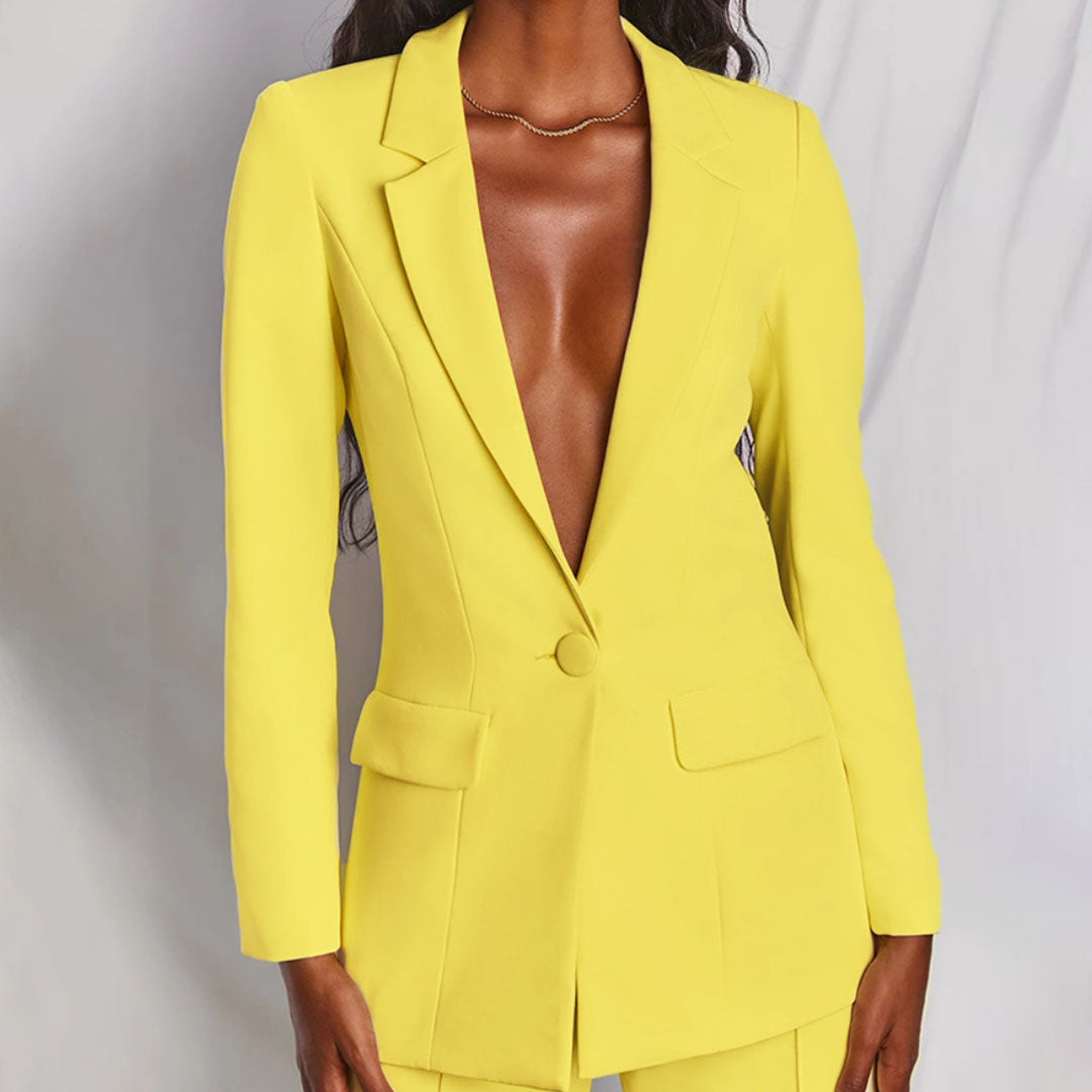 Femme Ensemble Blazer Pantalon Taille Haute Large Bureau Tenue Professionnelle - Hiverline