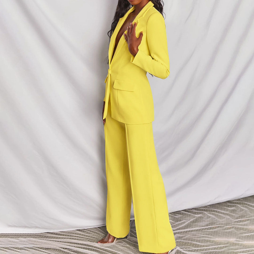 Femme Ensemble Blazer Pantalon Taille Haute Large Bureau Tenue Professionnelle - Hiverline