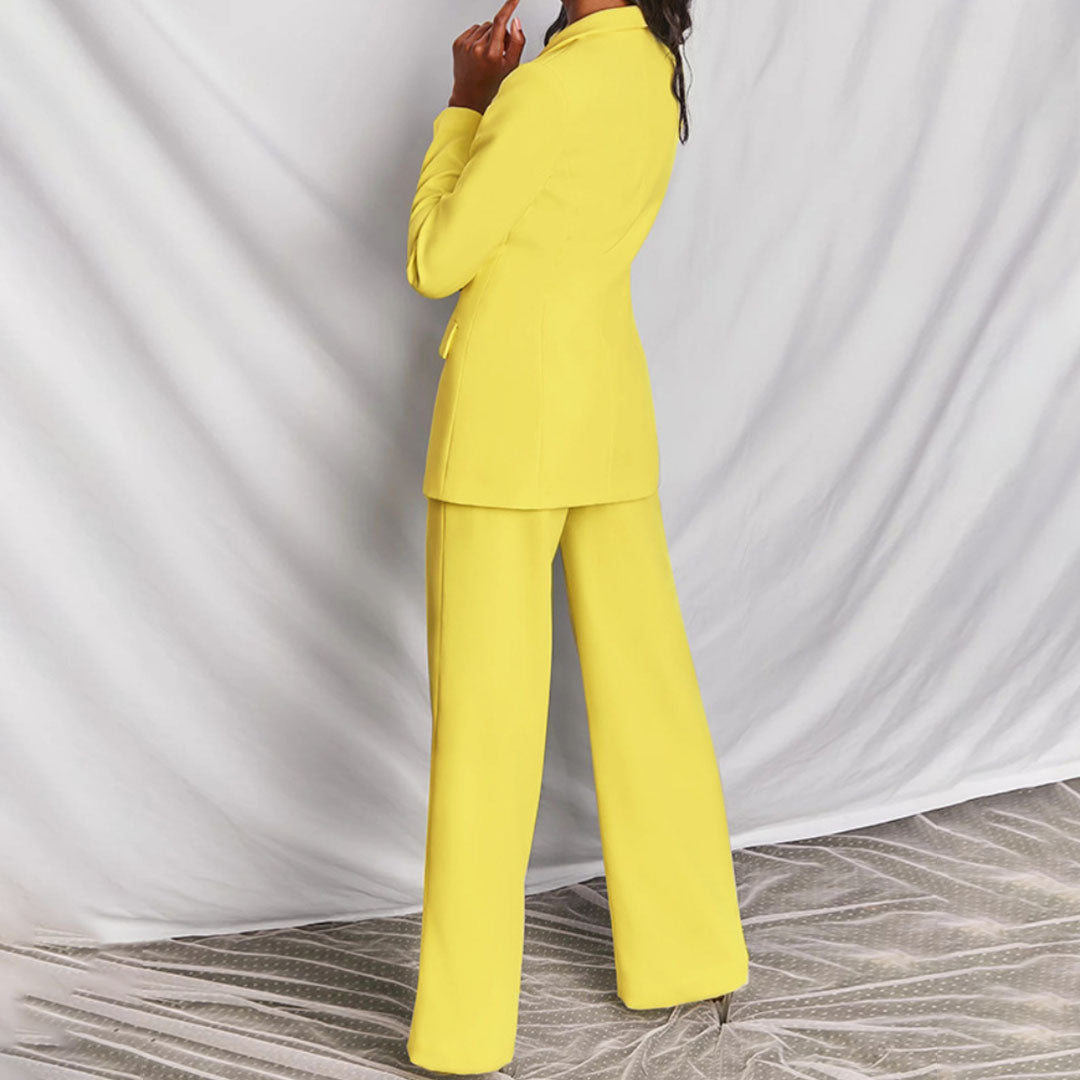 Femme Ensemble Blazer Pantalon Taille Haute Large Bureau Tenue Professionnelle - Hiverline
