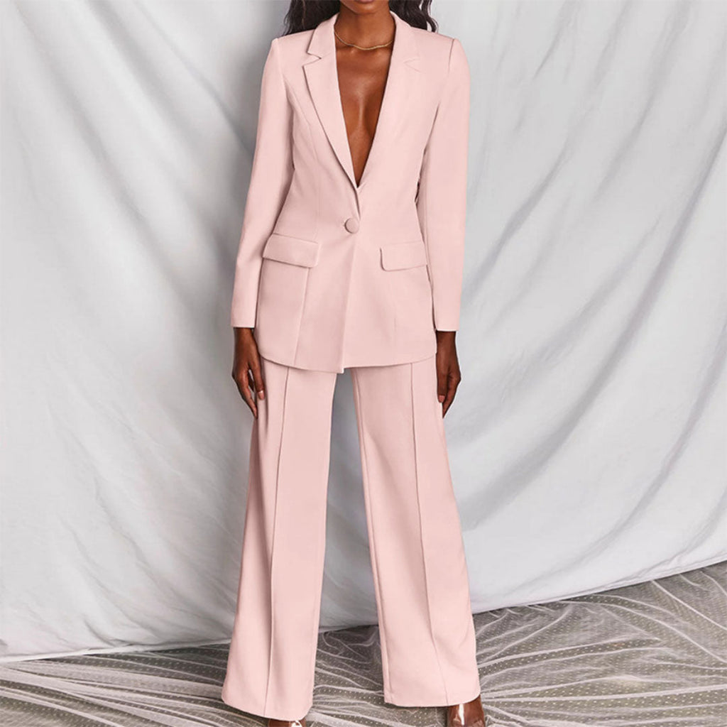 Femme Ensemble Blazer Pantalon Taille Haute Large Bureau Tenue Professionnelle - Hiverline