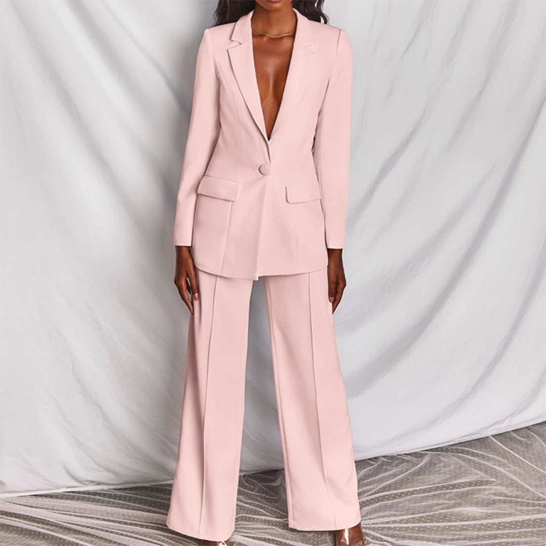 Femme Ensemble Blazer Pantalon Taille Haute Large Bureau Tenue Professionnelle - Hiverline