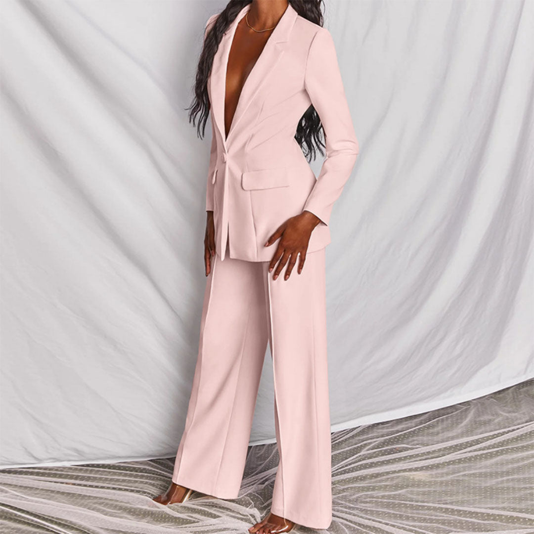 Femme Ensemble Blazer Pantalon Taille Haute Large Bureau Tenue Professionnelle - Hiverline