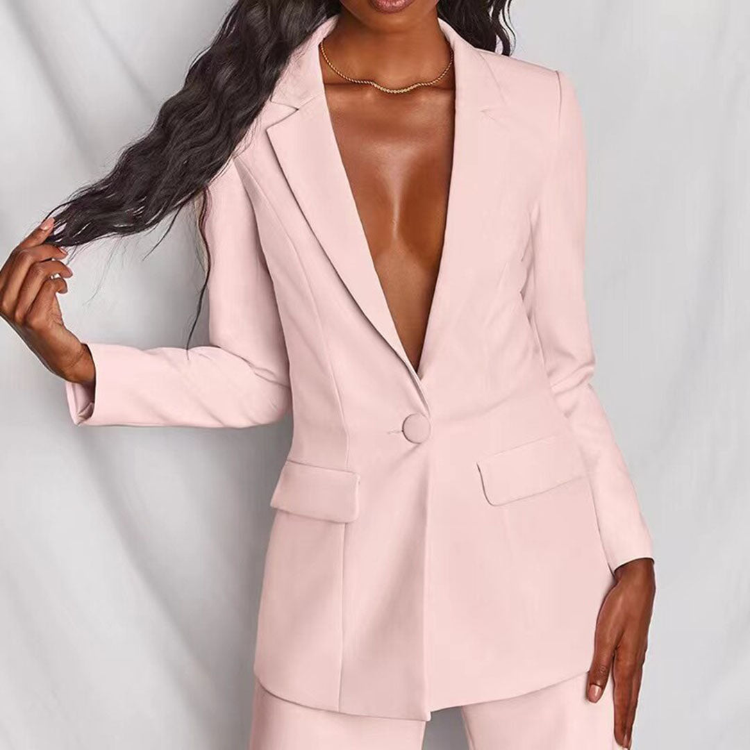 Femme Ensemble Blazer Pantalon Taille Haute Large Bureau Tenue Professionnelle - Hiverline