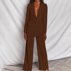 Femme Ensemble Blazer Pantalon Taille Haute Large Bureau Tenue Professionnelle - Hiverline