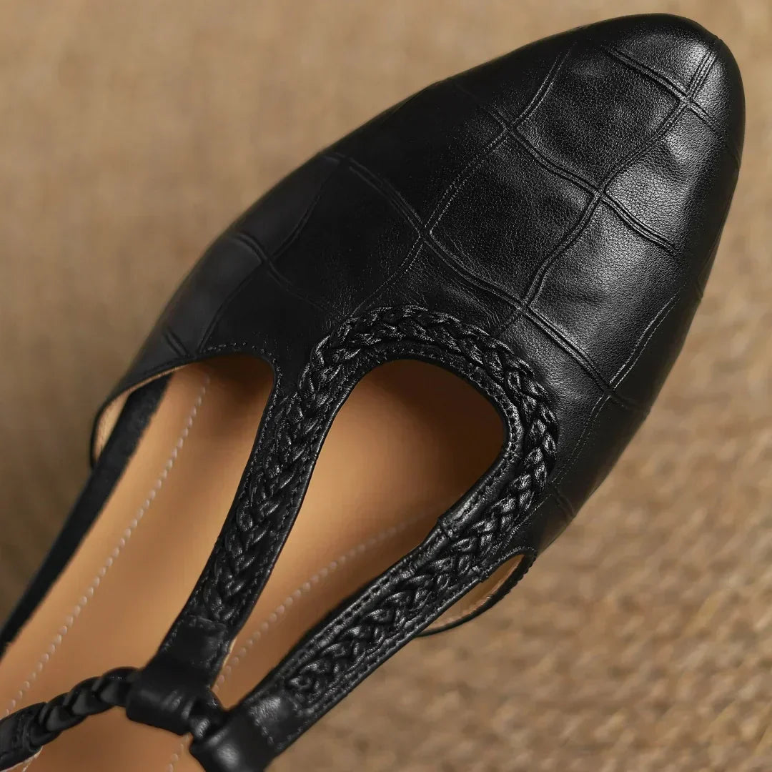 Femme Mary Janes Bride en T Tressée Plates Rétro Casual Bureau - Hiverline