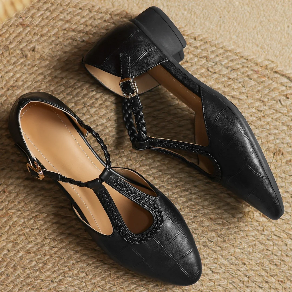 Femme Mary Janes Bride en T Tressée Plates Rétro Casual Bureau - Hiverline