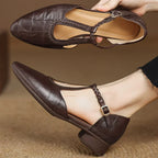 Femme Mary Janes Bride en T Tressée Plates Rétro Casual Bureau - Hiverline