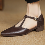 Femme Mary Janes Bride en T Tressée Plates Rétro Casual Bureau - Hiverline