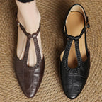 Femme Mary Janes Bride en T Tressée Plates Rétro Casual Bureau - Hiverline