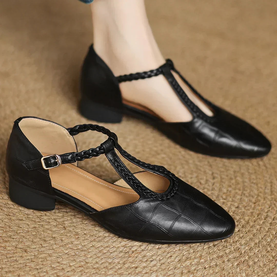 Femme Mary Janes Bride en T Tressée Plates Rétro Casual Bureau - Hiverline