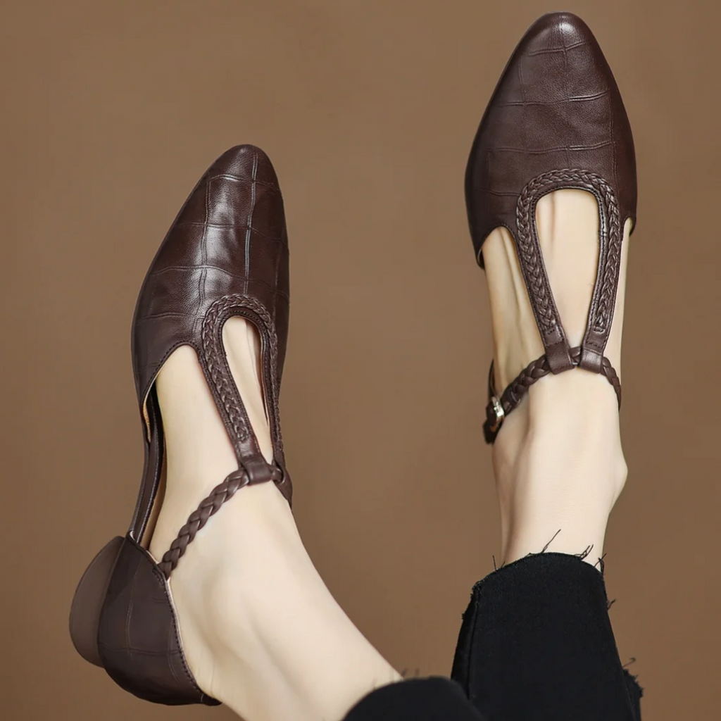 Femme Mary Janes Bride en T Tressée Plates Rétro Casual Bureau - Hiverline