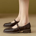 Femme Mary Janes Cuir Boucle Bride Chaussures Plates Bureau Casual Quotidien - Hiverline