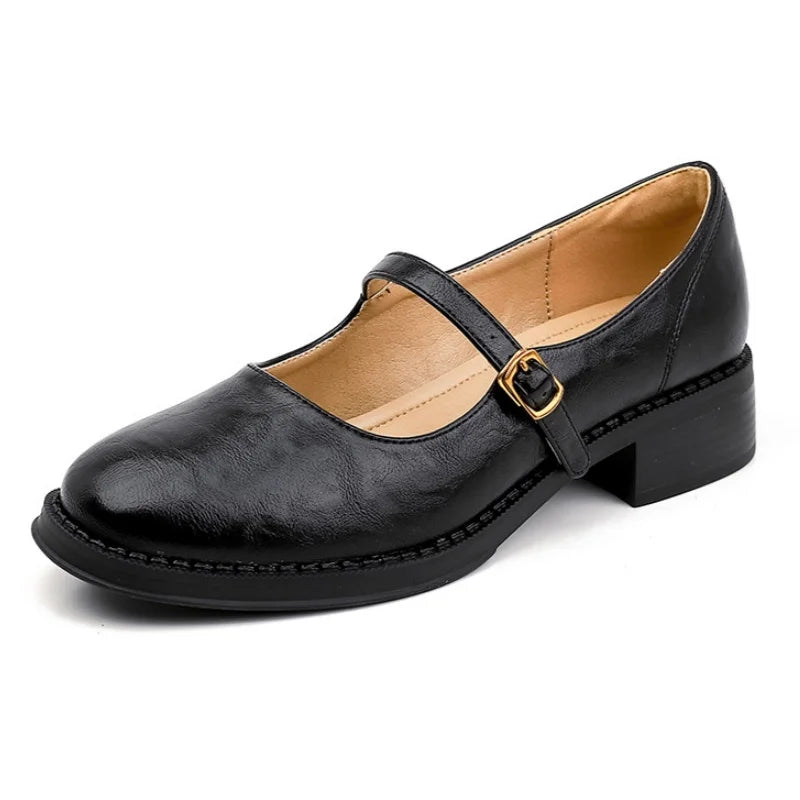 Femme Mary Janes Cuir Boucle Bride Chaussures Plates Bureau Casual Quotidien - Hiverline