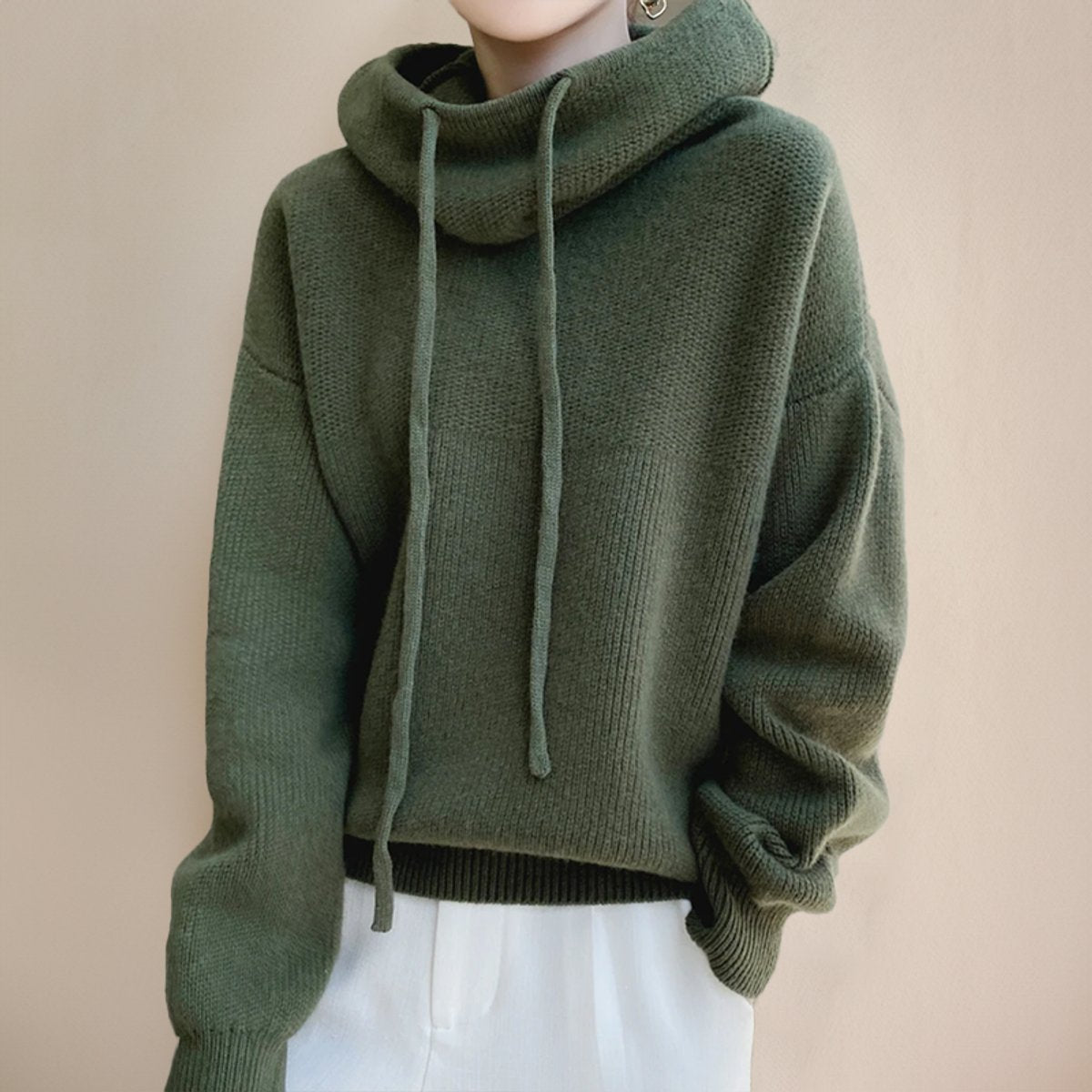 Femme Pull à Capuche Surdimensionné Tricoté Grosse Maille Col Roulé Casual Hiver - Hiverline