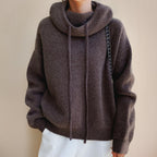 Femme Pull à Capuche Surdimensionné Tricoté Grosse Maille Col Roulé Casual Hiver - Hiverline