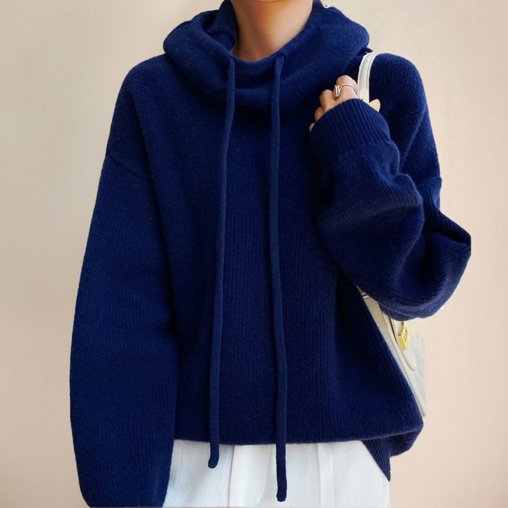 Femme Pull à Capuche Surdimensionné Tricoté Grosse Maille Col Roulé Casual Hiver - Hiverline