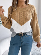 Femme Pull Tricot Chevron Col Rond Manches Longues Casual Hiver - Hiverline