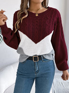 Femme Pull Tricot Chevron Col Rond Manches Longues Casual Hiver - Hiverline