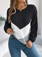 Femme Pull Tricot Chevron Col Rond Manches Longues Casual Hiver - Hiverline