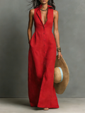 Femme Robe Maxi Chemise Sans Manches Boutonnage Lin Casual Été Vacances - Hiverline