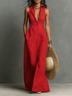 Femme Robe Maxi Chemise Sans Manches Boutonnage Lin Casual Été Vacances - Hiverline