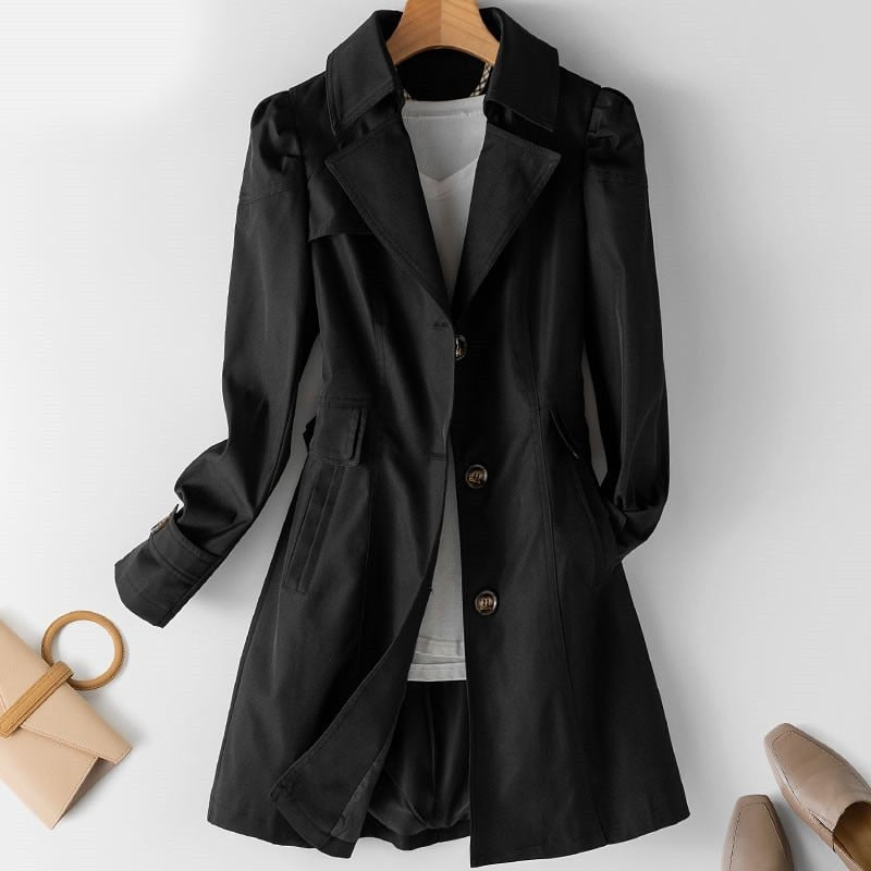 Femme Trench Court Blazer à Boutons Col Revers Bureau Casual Chic - Hiverline