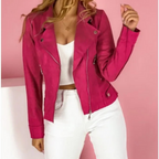 Femme Veste Courte Zippée Suédine Col Revers Moto Casual Automne - Hiverline