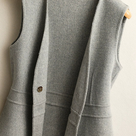 Gilet sans Manches Femme à Col en V Croisé et Bouton Perle - Hiverline