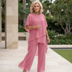 Damen Büro-Outfit mit drapiertem Oberteil und weitem, asymmetrischem Palazzo-Hose – Sienna