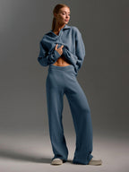 Completo Due Pezzi Donna Maglione Polo Elegante Pantalone Largo Morbido Traspirante Casual Chic Relax Lavoro Quotidiano Weekend – Polinae