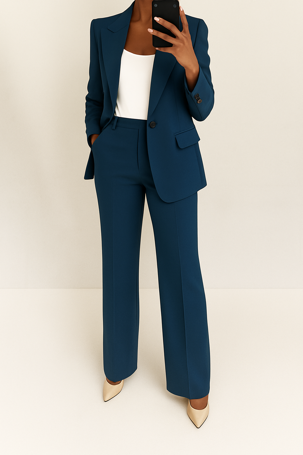 Costume Femme Deux Pièces Blazer Ajusté Pantalons Amples Élégant Coupe Décontractée Formelle – Julie