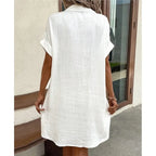 Robe Chemise d'Été Femme avec Col Boutonnée à Manches Courtes Poches Décontractée Look Lin Entretien Facile – Carlijn