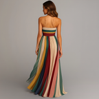 Langes Plissiertes Damenkleid mit Schmuckfarben-Streifen, trägerlos, für formelle Hochzeitsgäste und Sommerfeste – Judith