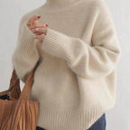 Pull Col Roulé en Cachemire pour Femmes Doux Confortable Coupe Relaxée Chaud Décontracté Élégant Hiver – Beige