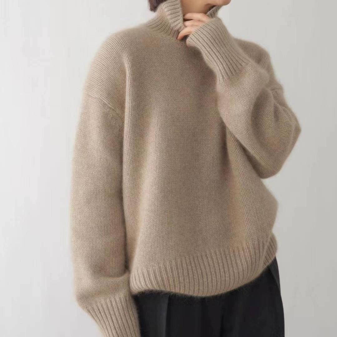 Pull Col Roulé en Cachemire pour Femmes Doux Confortable Coupe Relaxée Chaud Décontracté Élégant Hiver – Beige