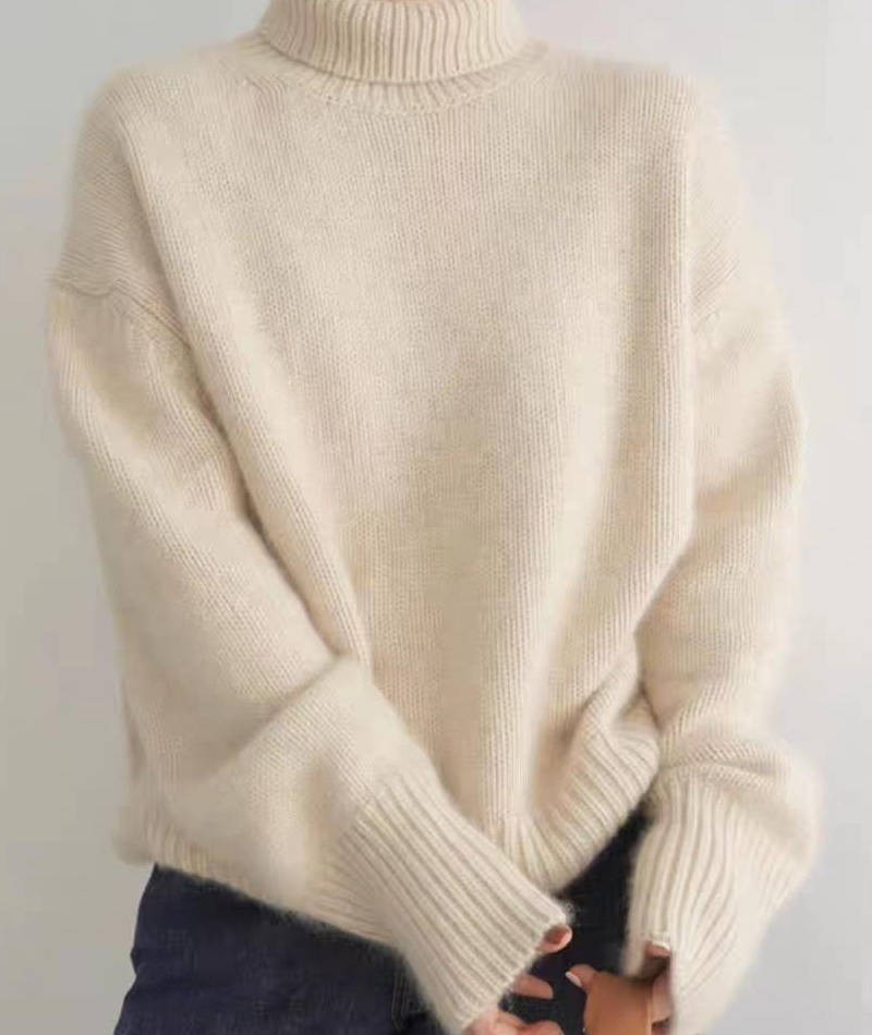 Pull Col Roulé en Cachemire pour Femmes Doux Confortable Coupe Relaxée Chaud Décontracté Élégant Hiver – Beige