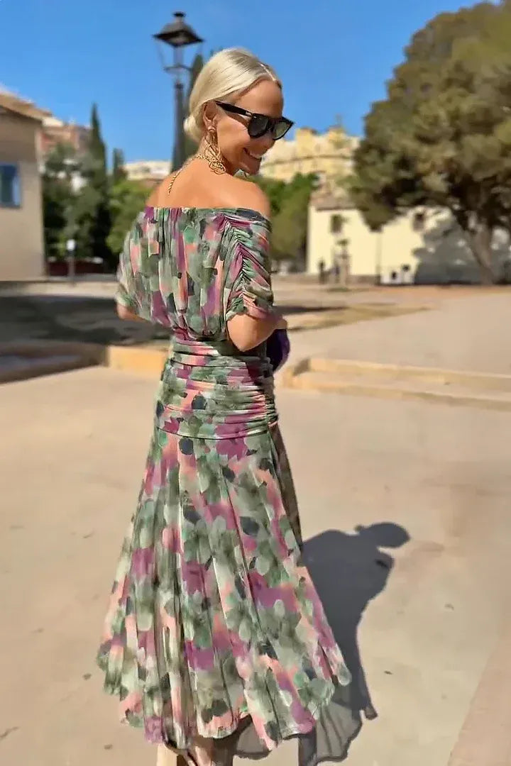Robe longue florale fluide pour femmes, décolletée en V, élégante et formelle pour les invitées de mariage – Lilly