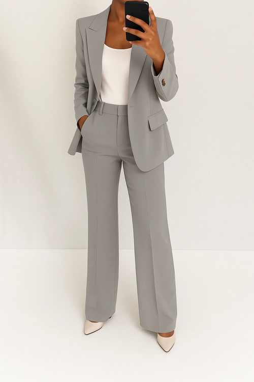 Completo donna due pezzi blazer aderente pantaloni ampi elegante taglio casual formale – Julie