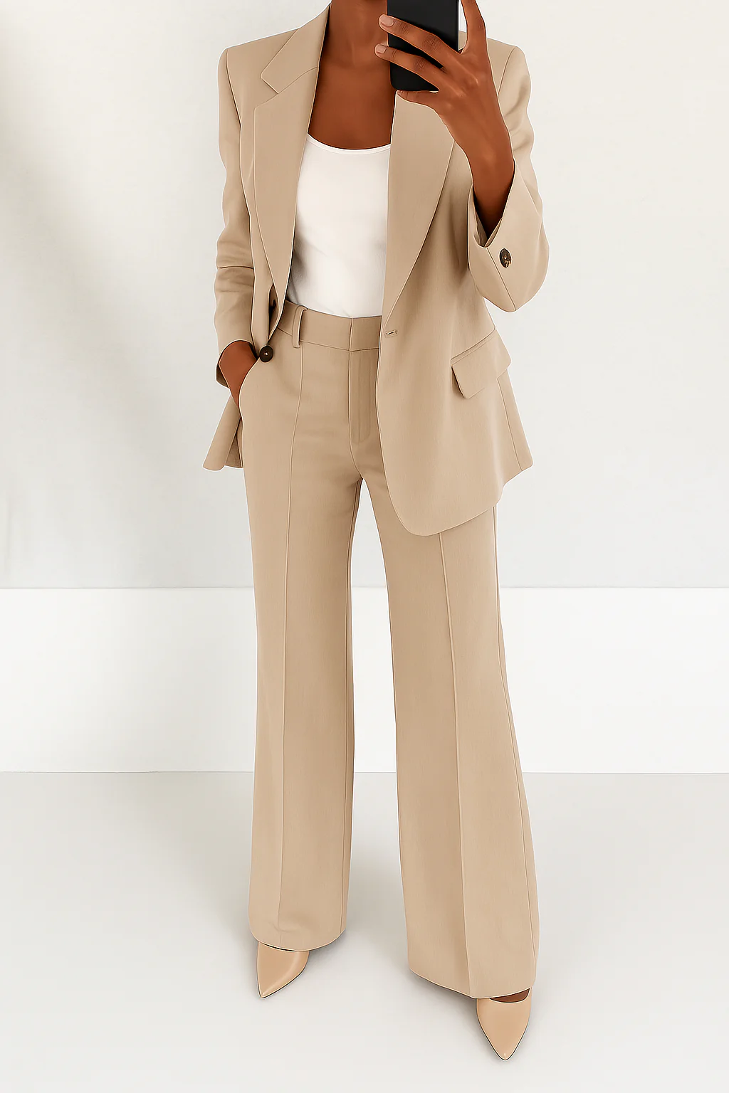 Costume Femme Deux Pièces Blazer Ajusté Pantalons Amples Élégant Coupe Décontractée Formelle – Julie
