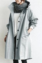 Imperméable Femme à Capuche Boutons Coupe Longue Trench Pluie Casual - Hiverline
