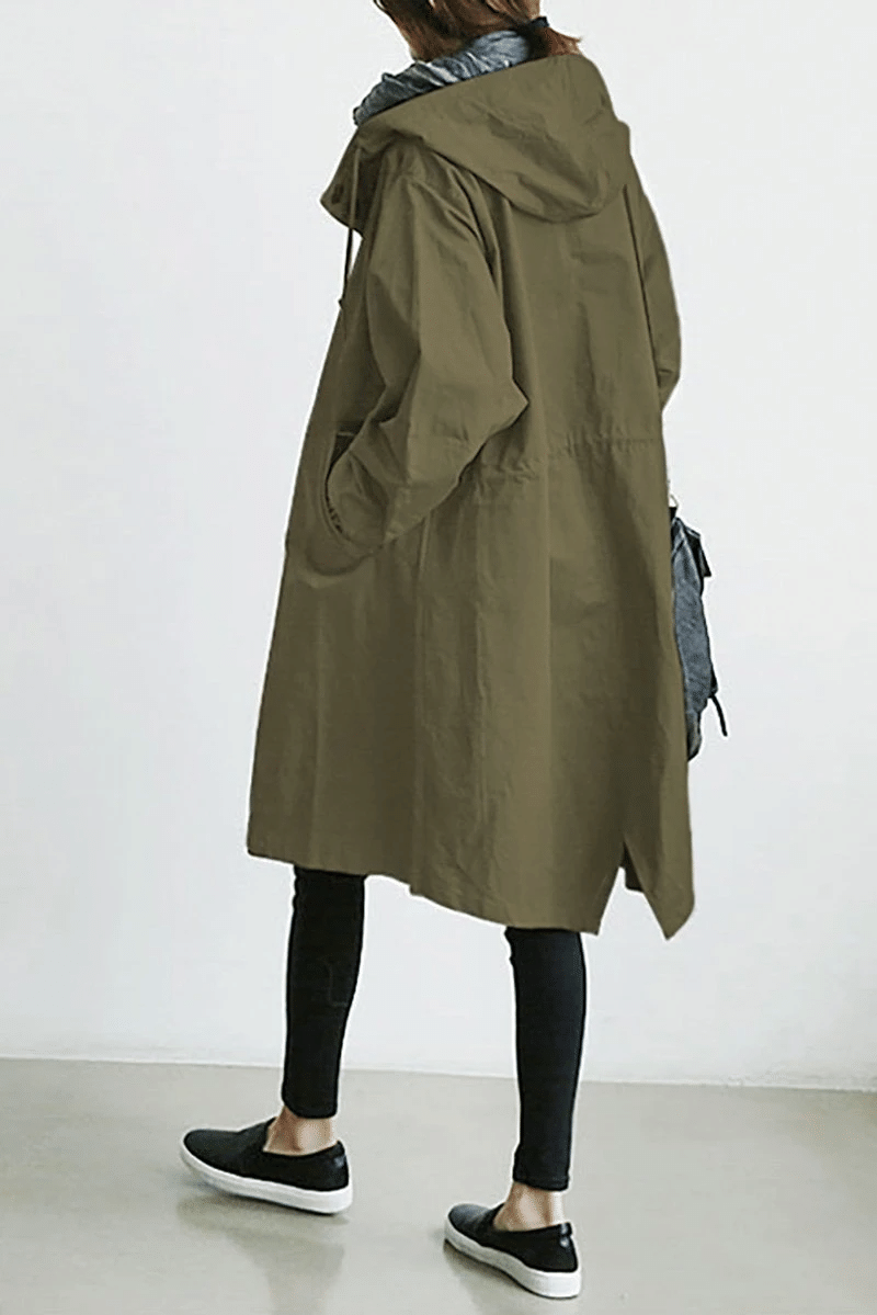 Imperméable Femme à Capuche Boutons Coupe Longue Trench Pluie Casual - Hiverline