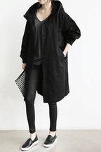 Imperméable Femme à Capuche Boutons Coupe Longue Trench Pluie Casual - Hiverline