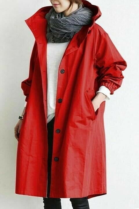 Imperméable Femme à Capuche Boutons Coupe Longue Trench Pluie Casual - Hiverline
