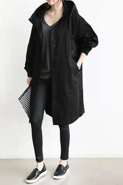 Imperméable Femme Léger Coupe-Vent à Capuche Trench de Pluie Casual Automne - Hiverline