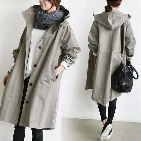 Imperméable Femme Léger Coupe-Vent à Capuche Trench de Pluie Casual Automne - Hiverline