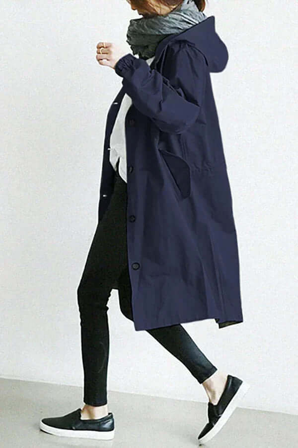 Imperméable Femme Léger Coupe-Vent à Capuche Trench de Pluie Casual Automne - Hiverline