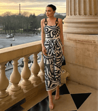 Maillot de bain une pièce à imprimé tribal pour femmes & ensemble jupe longue à bretelles réglables – Noir & Blanc